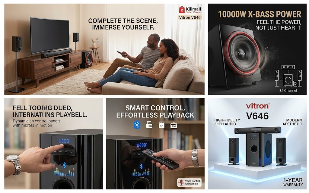 Vitron V646 3.1CH X-Bass Home Theatre System AC/DC Bluetooth Woofer Speaker System Subwoofer Home Audio System USB SD MP3 FM Radio 10000W-1 year warranty
