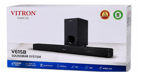 VITRON V61SB SOUNDBAR SYSTEM 12000W PMPO DEEP BASS WIRED AUX USB BLUETOOTH OPTICAL ARC.