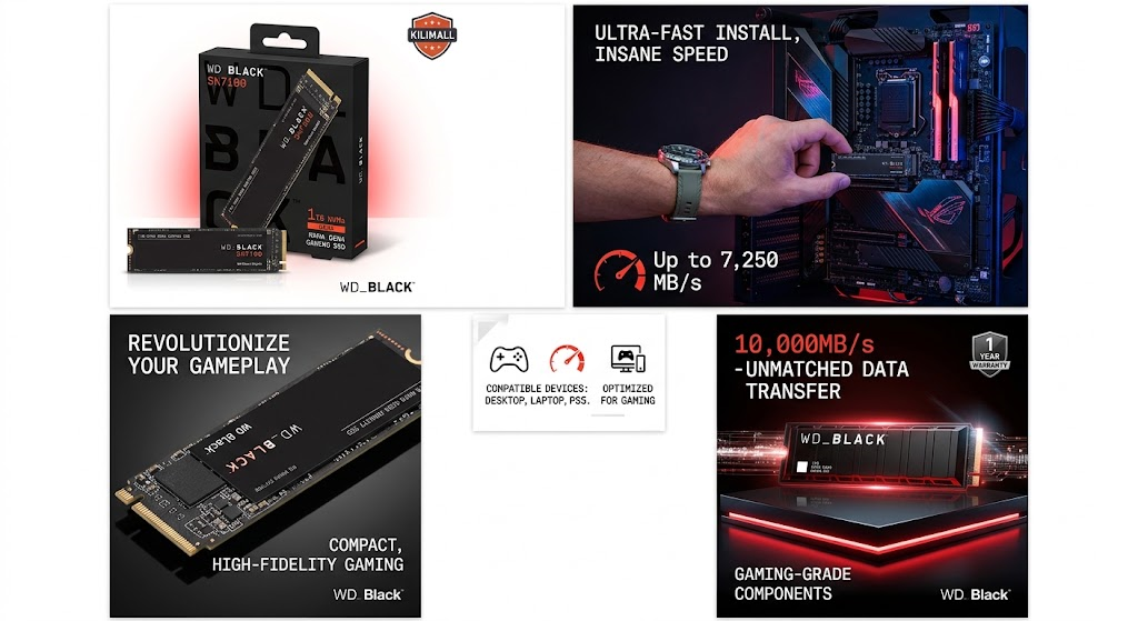 Western Digital WD Black SN7100 1TB NVMe M.2 2280 PCIe Gen4 Internal Gaming SSD - Up to 7,250 MB/s - for Gaming