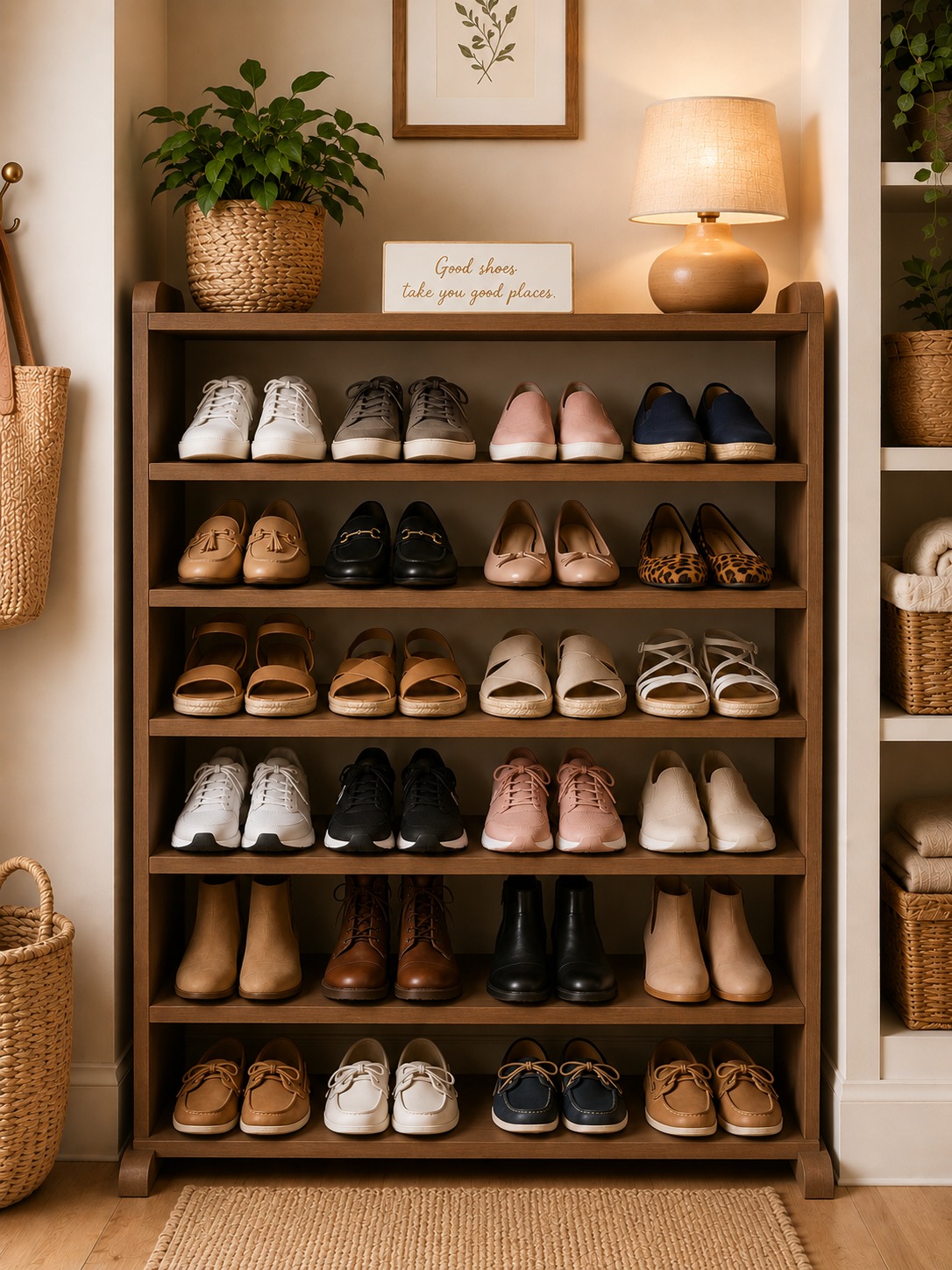 [SUPERIOR QUALITY]  Offer price 6 layers Wooden Shoe Rack Economical Shoe Shelf Simple Shoe Cabinet Multi-layer Assembly Door Dormitory Organizer Shoe Storage Rack as picture.