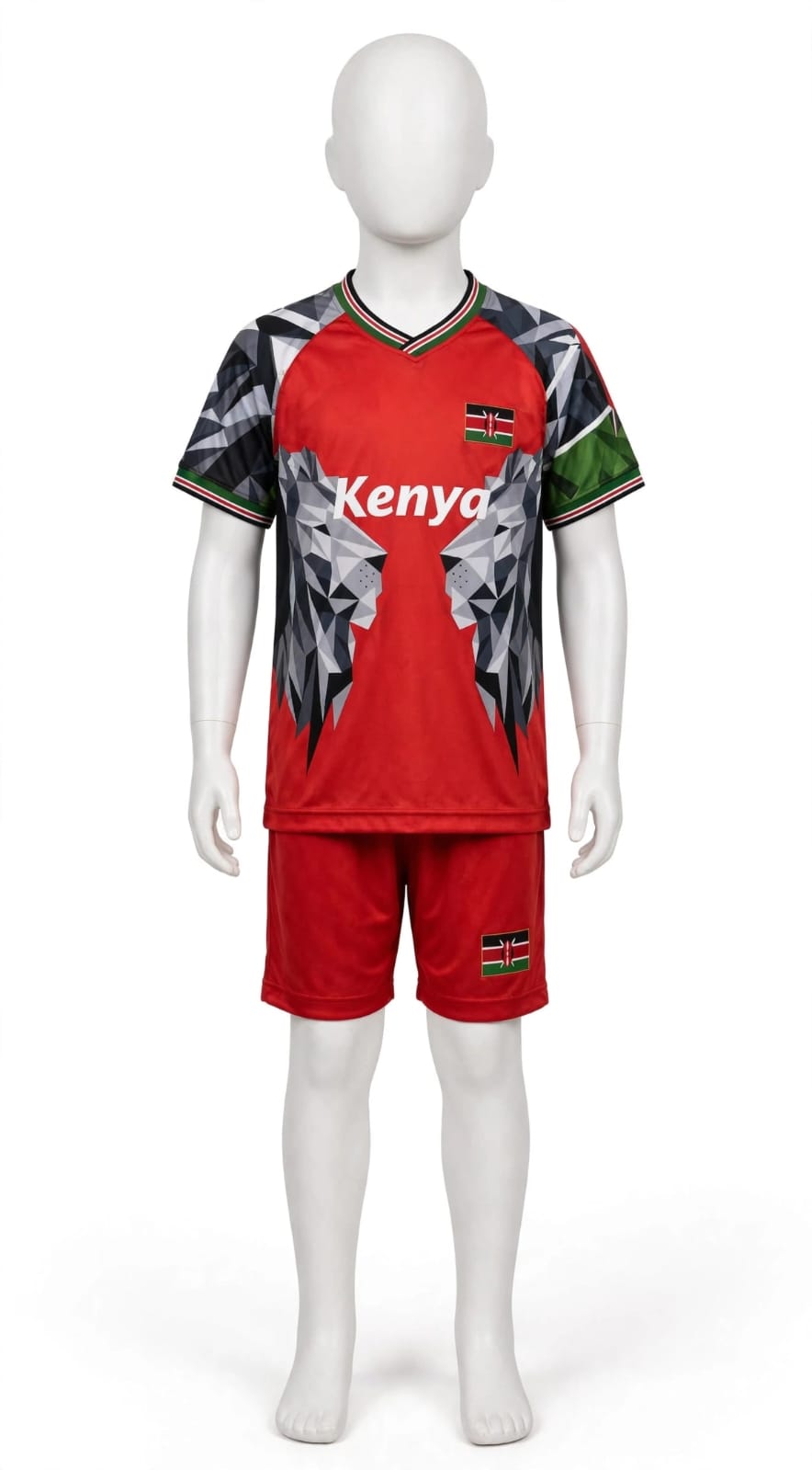 Premium Kenya football KIDS jersey and shorts set made from breathable, lightweight, quick-dry fabric for maximum comfort during training, matches, fitness, and everyday sportswear