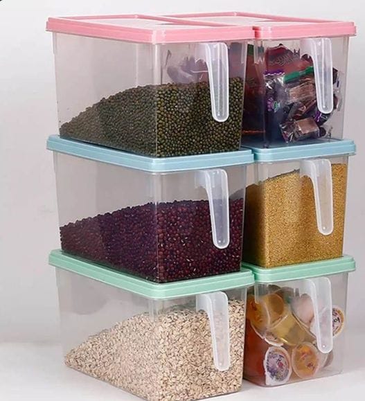 stackable storage containers, airtight food containers, fridge organizer, pantry storage bins, cereal dispenser, grain storage container, dry food container, clear plastic with handle