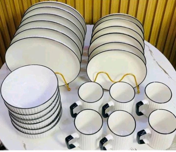 🌽OFFER🥬OFFER🥑Japanese 24 pcs dinner set products ,6 PCs dinner plates ,6 pcs sideplates , 6 PCs bowls , 6 pcs mugs🍒very durabale provided you handle with care.  Dinnerset is a great item you need