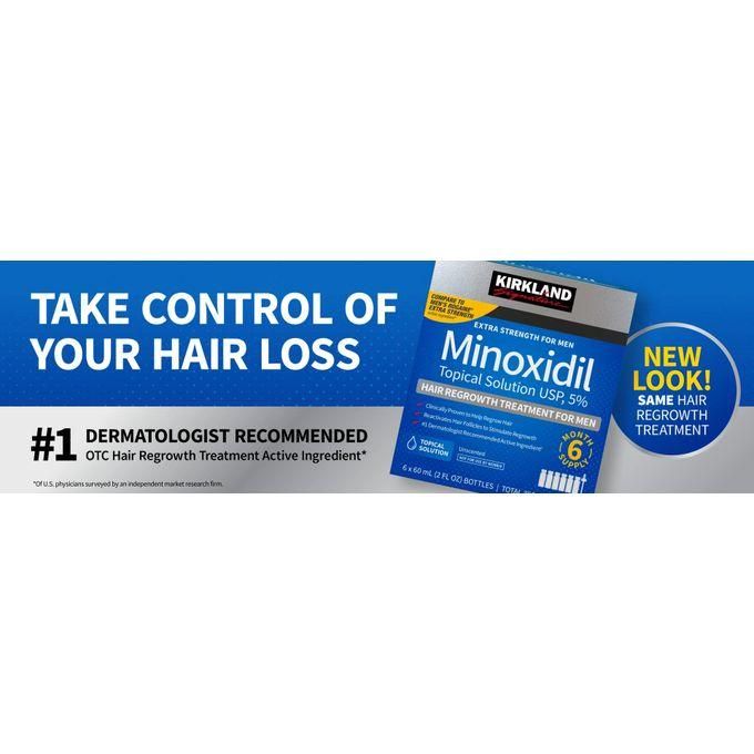 Kirkland Minoxidil 5% extra strength hair loss regrowth system treatment for men Beard care oil premium Topical Solution Growth Nourishing Serum 6 bottle of 60ml (6 months supply)