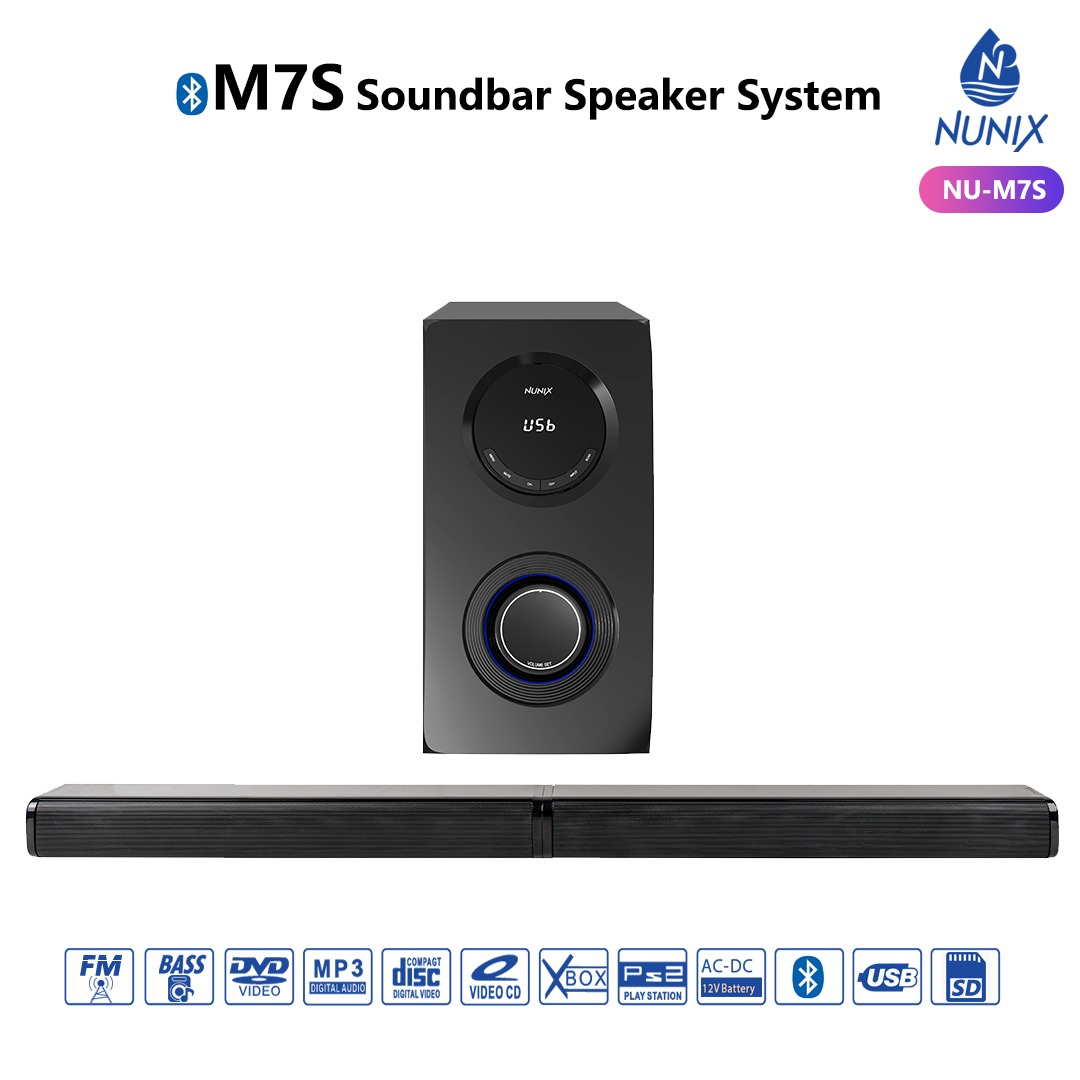 NUNIX M7S Soundbar Speaker System

Upgrade your home entertainment experience with the NUNIX M7S Soundbar Speaker System, designed to deliver powerful, clear, and immersive sound for movies, music, an