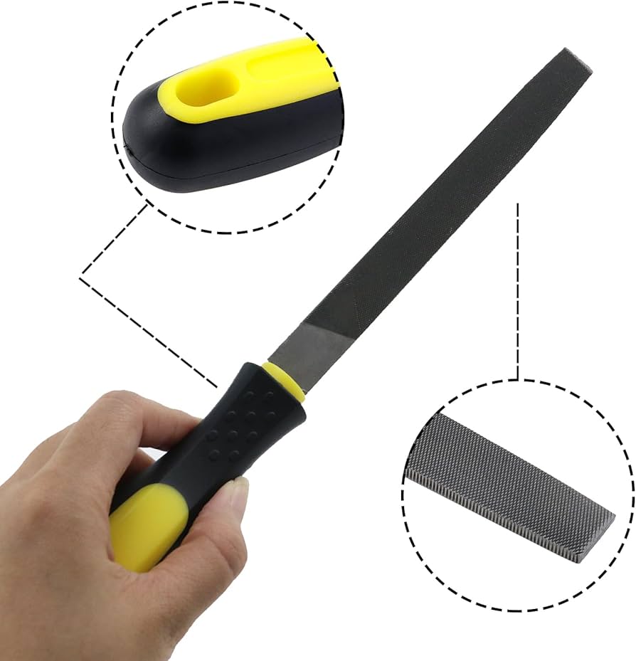 Steel File Flat 10 Inch Flat Hand File with High Carbon Hardened Steel Ergonomic Grip Plastic Handle Flat File ideal for Sharpening Wood Metal Plastic