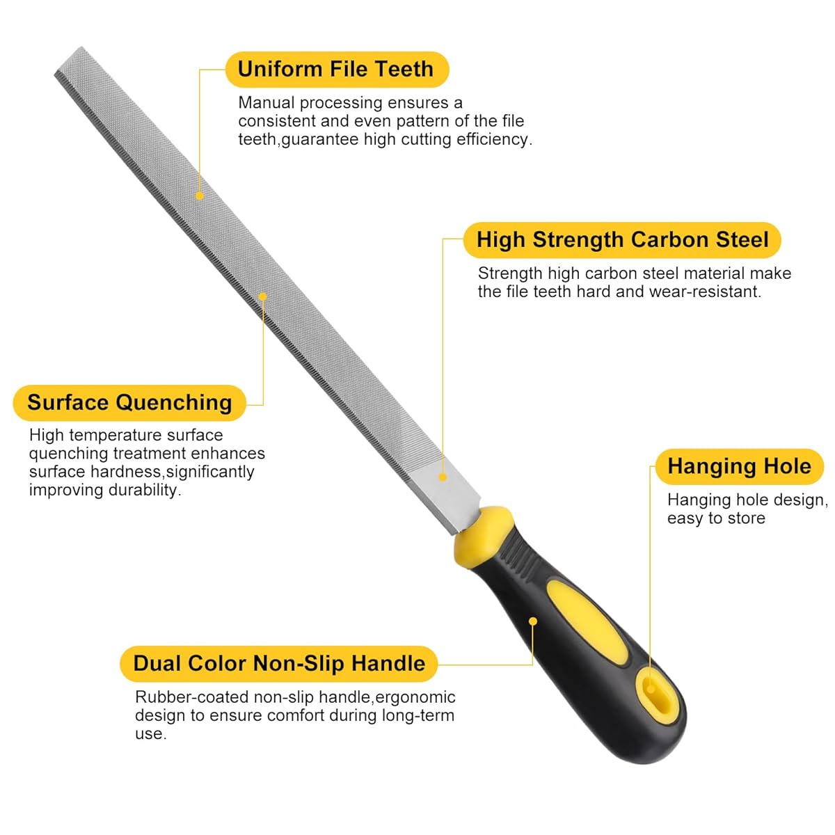 Steel File Flat 10 Inch Flat Hand File with High Carbon Hardened Steel Ergonomic Grip Plastic Handle Flat File ideal for Sharpening Wood Metal Plastic