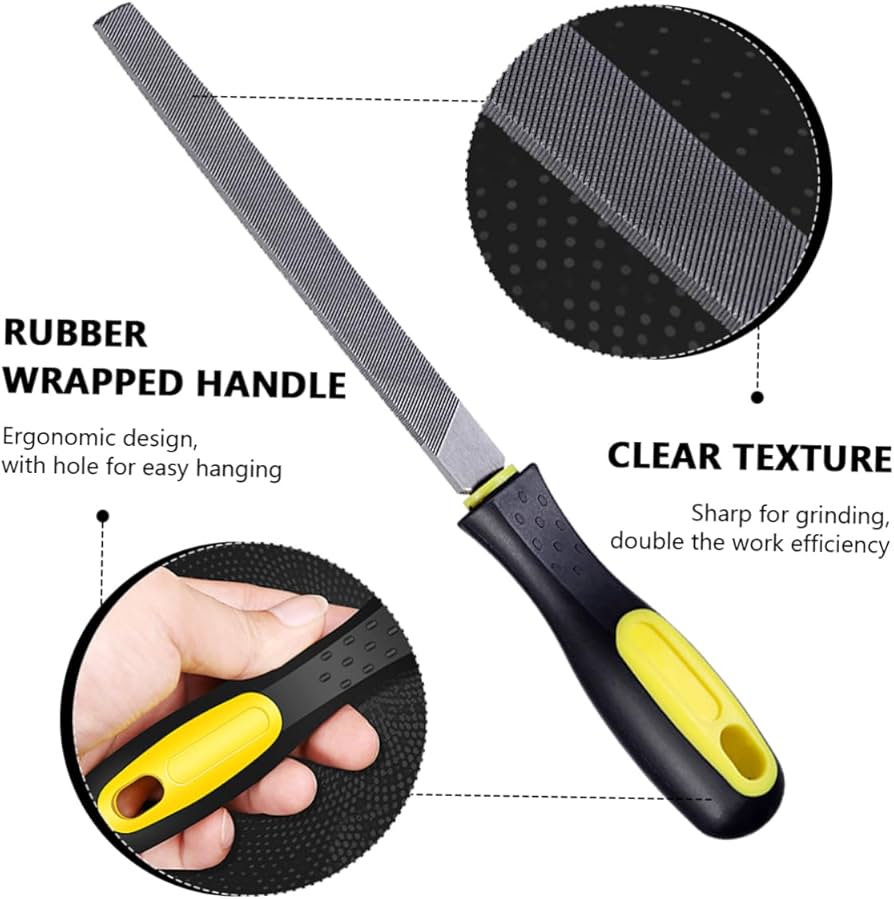 Steel File Flat 10 Inch Flat Hand File with High Carbon Hardened Steel Ergonomic Grip Plastic Handle Flat File ideal for Sharpening Wood Metal Plastic