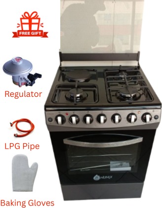 Nunix 60x65, 3 Gas Jet Pool Burners +1 Electric Plate with Electric Oven,Free Standing Cooker PLUS FREE GIFTS