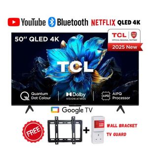 TCL 50 Inch 50T6C  QLED 4K HDR Smart TV with Dolby Vision and Atmos, HDR10+, Press and Ask Alexa (2025) +FREE TV GUARD AND WALL MOUNT-1 Year Warranty