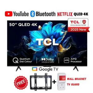 TCL 50 Inch 50T6C  QLED 4K HDR Smart TV with Dolby Vision and Atmos, HDR10+, Press and Ask Alexa (2025) +FREE TV GUARD AND WALL MOUNT-1 Year Warranty