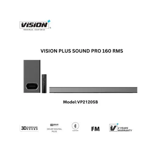 VISION PLUS  VP2120SB 160W 2.1CH HOME CINEMA SOUNDBAR SYSTEM,DOLBY DIGITAL AUDIO, BLUETOOTH, DEEP BASS BLAST, HDMI -1 YEAR WARRANTY