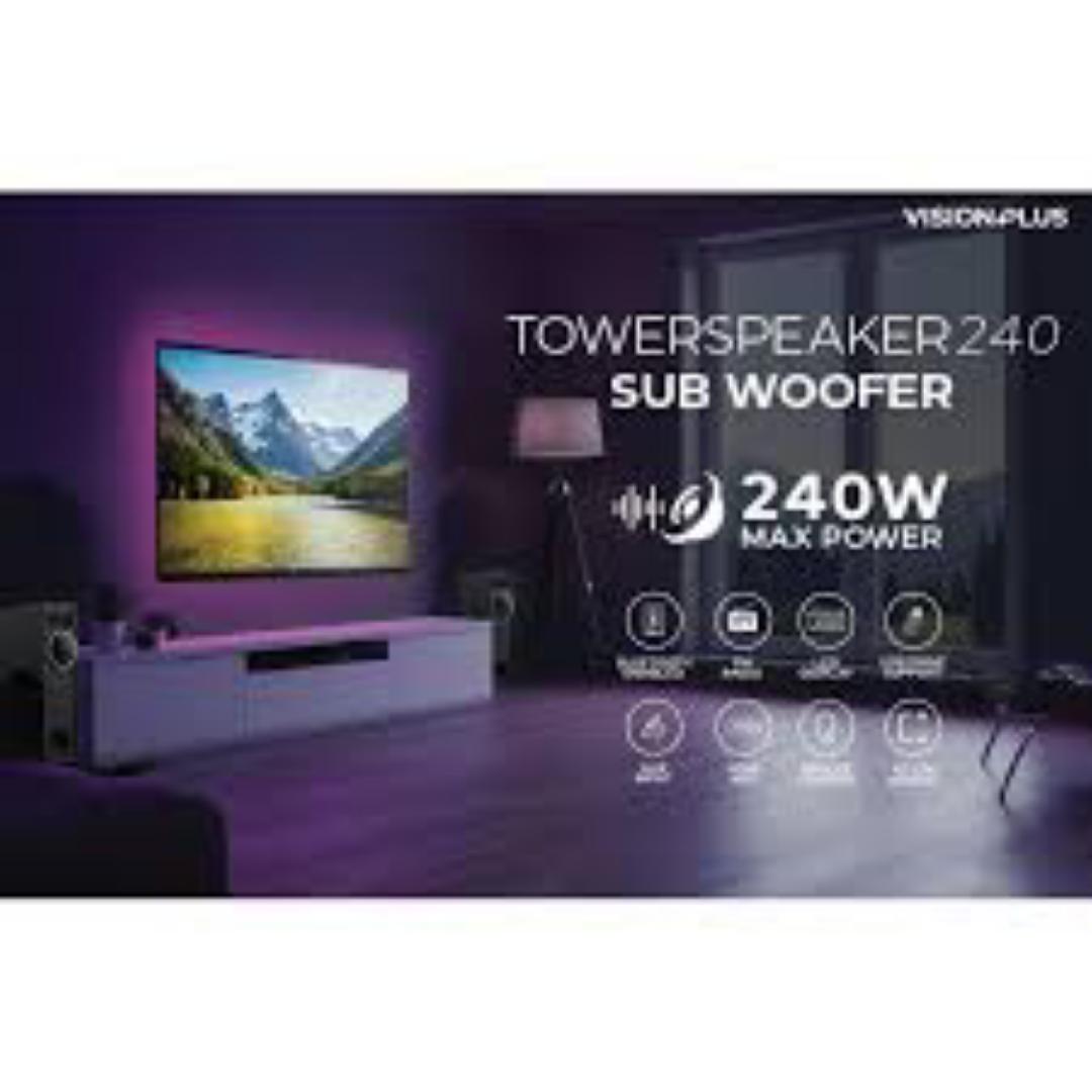Vision Plus VP2060TS Tower Speaker 240W with versatile connectivity options including Bluetooth, USB, AUX, and HDMI-1 year warranty