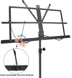 Music Stand, Folding Height & Angle Adjustable Metal Orchestral Notation Stand with Music Sheet Clip Holder, Portable Solid Back Tripod Base Projector Stand (Notation Stand)