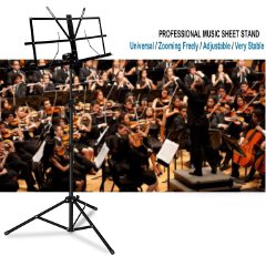 Music Stand, Folding Height & Angle Adjustable Metal Orchestral Notation Stand with Music Sheet Clip Holder, Portable Solid Back Tripod Base Projector Stand (Notation Stand)
