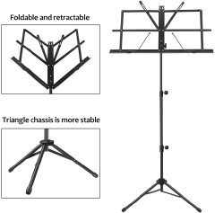 Music Stand, Folding Height & Angle Adjustable Metal Orchestral Notation Stand with Music Sheet Clip Holder, Portable Solid Back Tripod Base Projector Stand (Notation Stand)