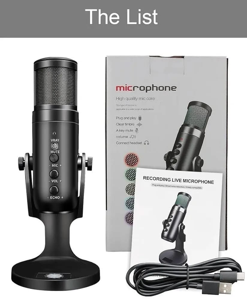 USB Condenser Microphone Compatible with PC/MAC/Ps4, RGB Lighting Computer Mic with Noise Cancelling & Reverb, Studio Microphone for Voice and Music Recording,Podcasting, Streaming, Gaming