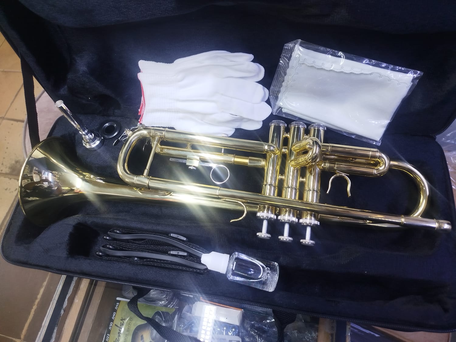 Professional Trumpet Kit for Students, Beginners and Professionals | With Hard Case, Gloves, Mouthpiece, Valve Oil and Cleaning Kit
