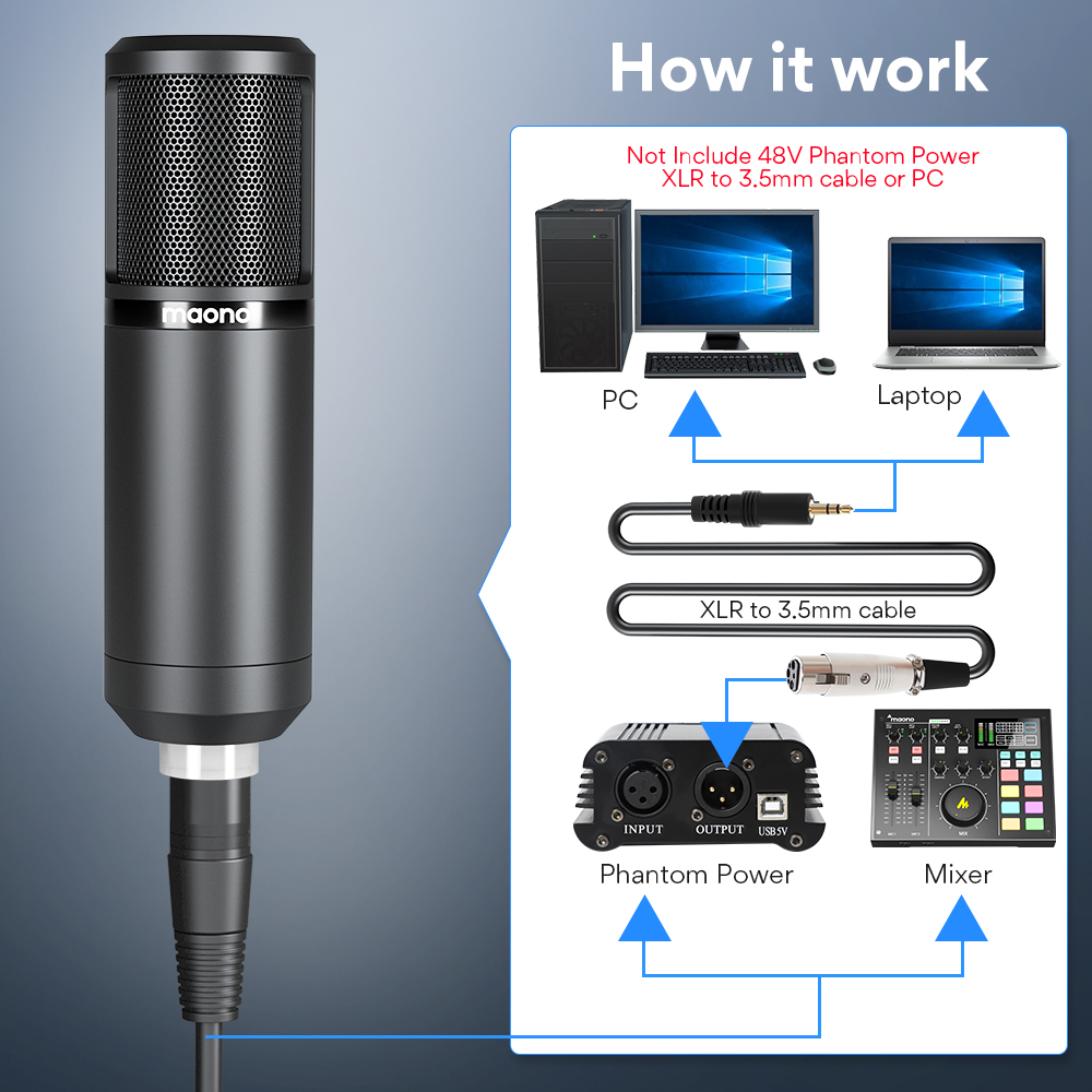 Maono PM320S XLR Condenser Microphone Kit Professional Cardioid Vocal Studio Recording Mic for Streaming Voice Over Home-Studio