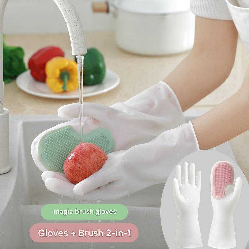 Multi-functional magic brush, household dishwashing gloves, plastic latex waterproof kitchen cleaning, household laundry and dishwashing gloves
