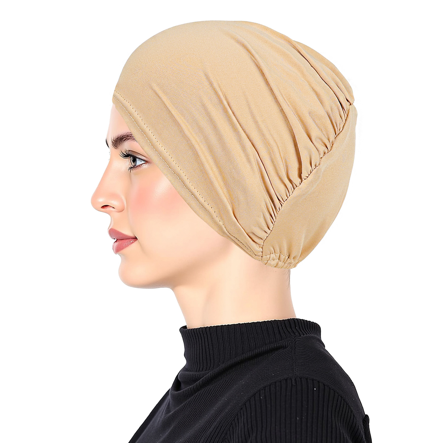 New solid color two-piece cap, Amazon bestseller, versatile solid color base layer cap, milk silk head covering, Indian cap.