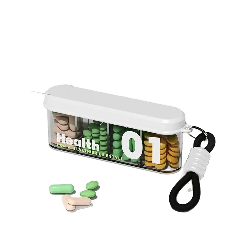 Portable medicine box, small medicine dispenser, mini medicine storage box for seven days a week, divided into compartments for three meals a day.