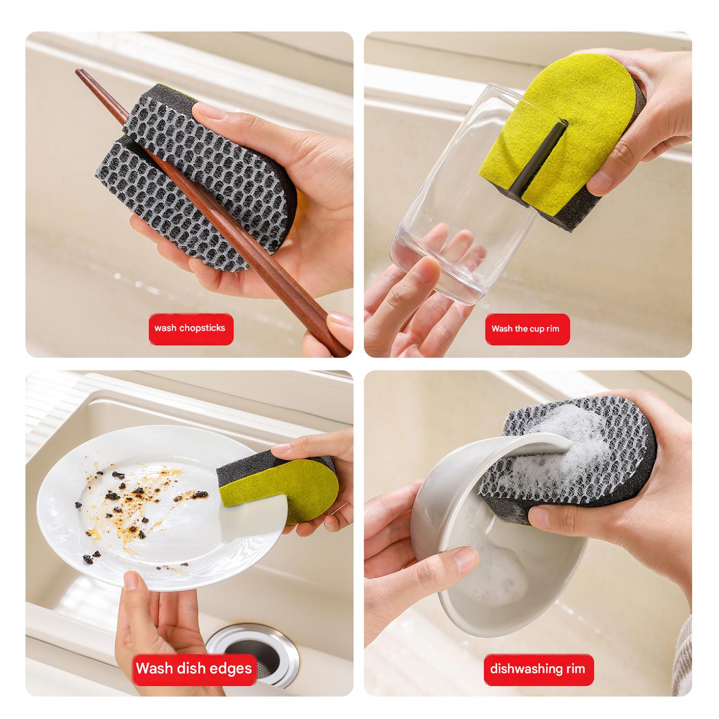 U-shaped double-sided sponge, household kitchen dishwashing magic eraser, sink and cutting board cleaner, mesh multi-purpose crevice brush.