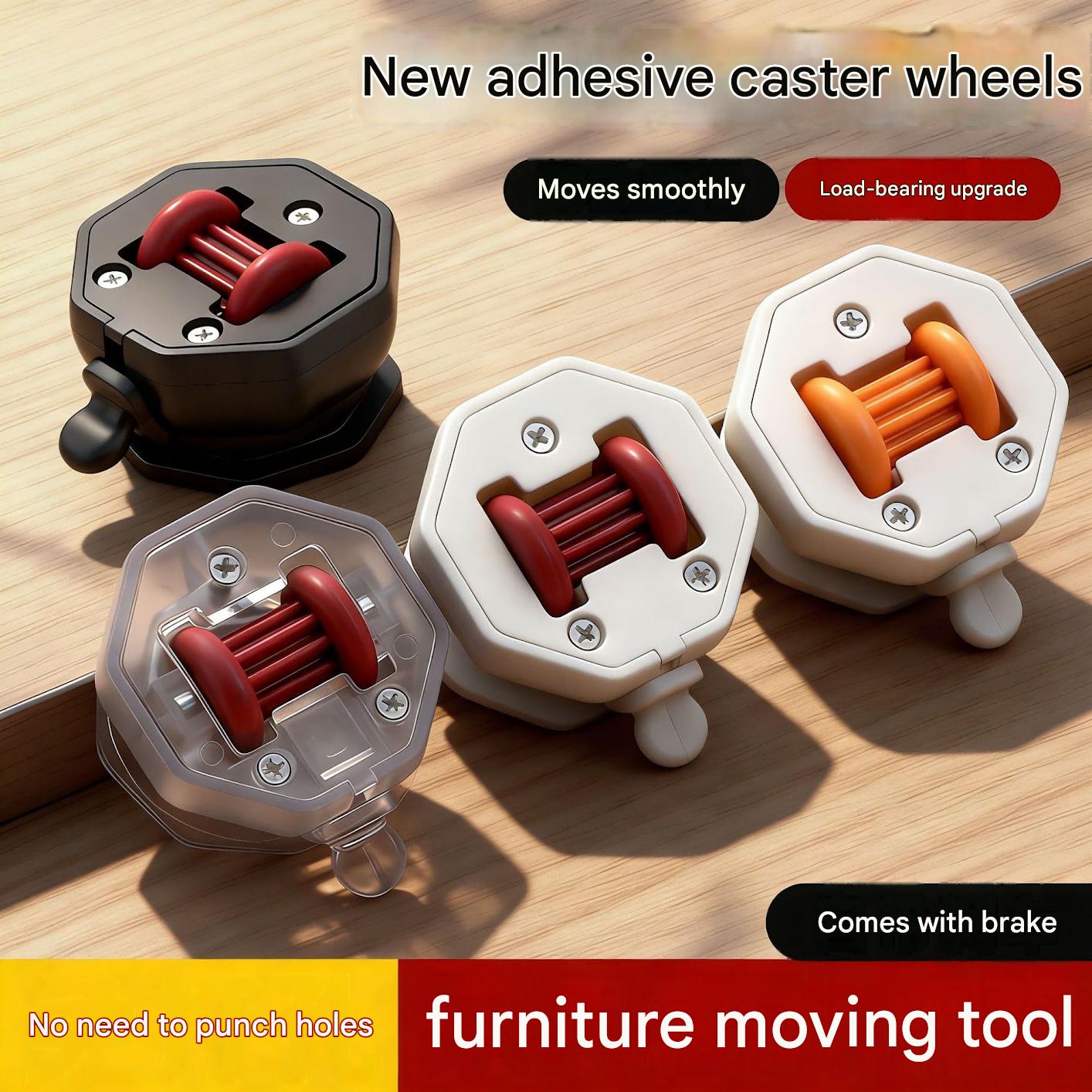 No-Drill Adhesive Caster Wheels — Heavy-Duty, Braked Swivel Wheels for Household Carts, Shelving Units, and Mobile Storage Racks
