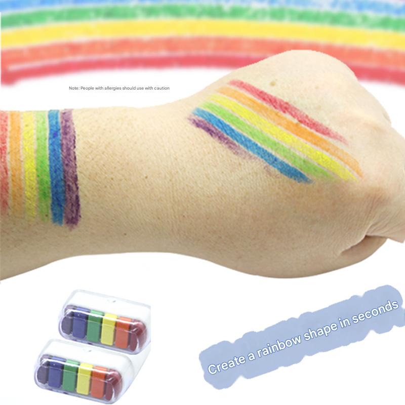 6-color rainbow face paint for the World Cup and European Cup, Halloween rainbow stripe face paint crayons