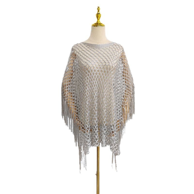 Monochrome knitted mesh openwork pullover shawl sun protection women's beach vacation woven swimsuit beach towel