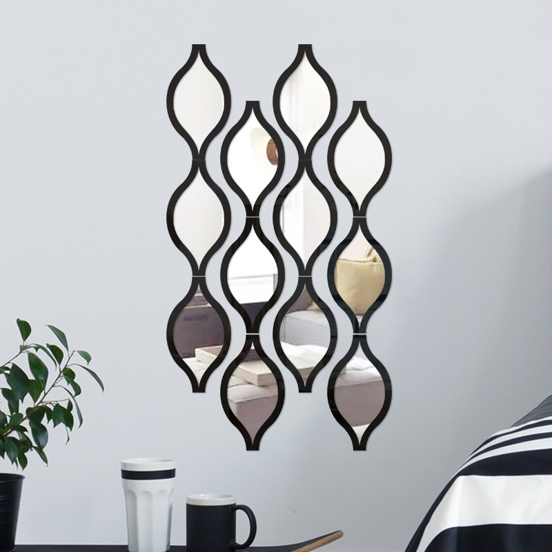 Double-layer teardrop acrylic mirror wall sticker, decorative water droplet mirror, self-adhesive living room background, diamond-shaped 3D