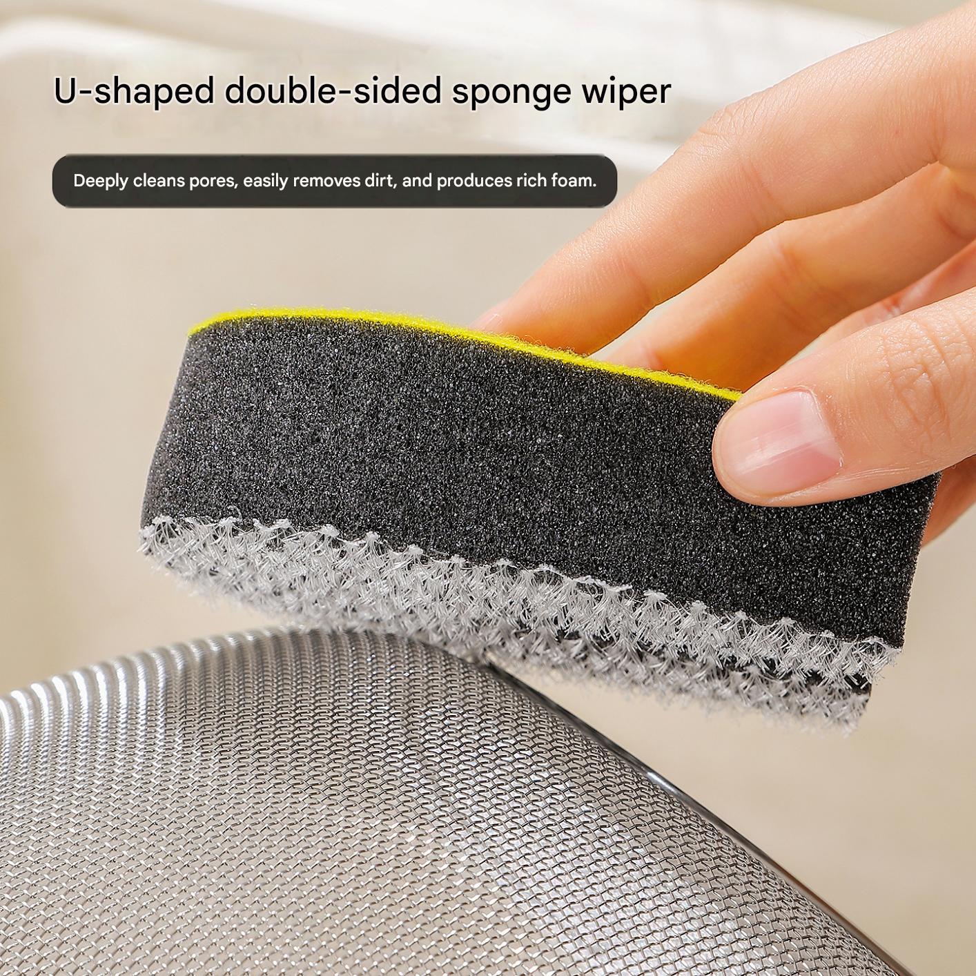 U-shaped double-sided sponge, household kitchen dishwashing magic eraser, sink and cutting board cleaner, mesh multi-purpose crevice brush.
