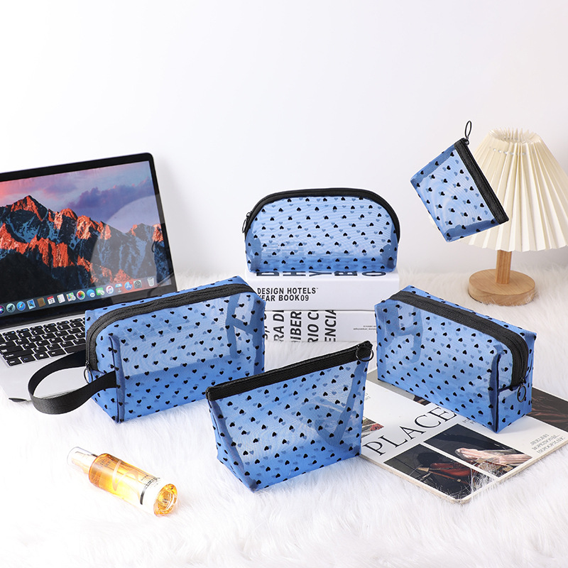 5 pcs Mesh makeup bag, makeup brush holder, cute and portable large-capacity cosmetic storage bag