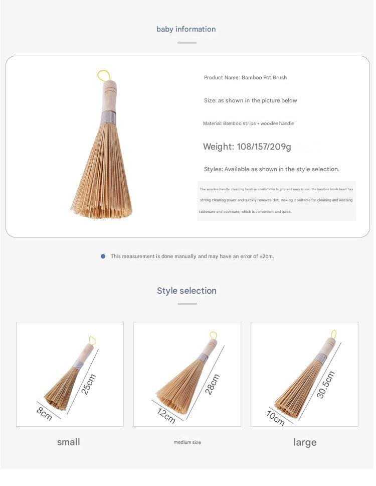 Wooden-handled cleaning brush, commercial vintage-style broom brush, long-handled brush, kitchen pot scrubber, hotel and restaurant slanted bamboo pot brush.