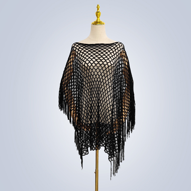 Monochrome knitted mesh openwork pullover shawl sun protection women's beach vacation woven swimsuit beach towel