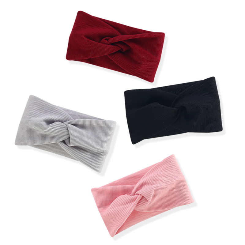 Ribbed cotton cross-stretch headband, wide-brimmed sports headscarf, yoga sweat-wicking headband