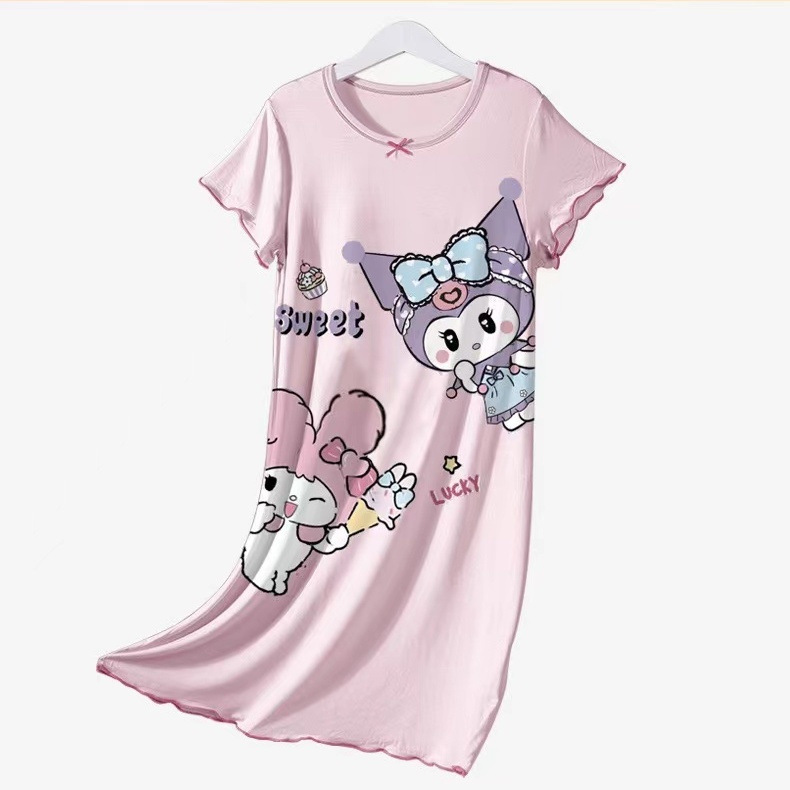 Girls' Pajamas, Thin Ice Silk Summer New Princess Style Cartoon Pajamas, Cute Casual Home Wear