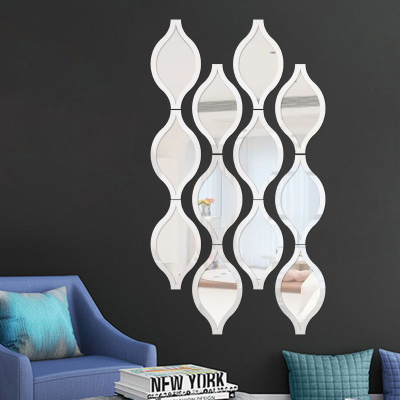 Double-layer teardrop acrylic mirror wall sticker, decorative water droplet mirror, self-adhesive living room background, diamond-shaped 3D