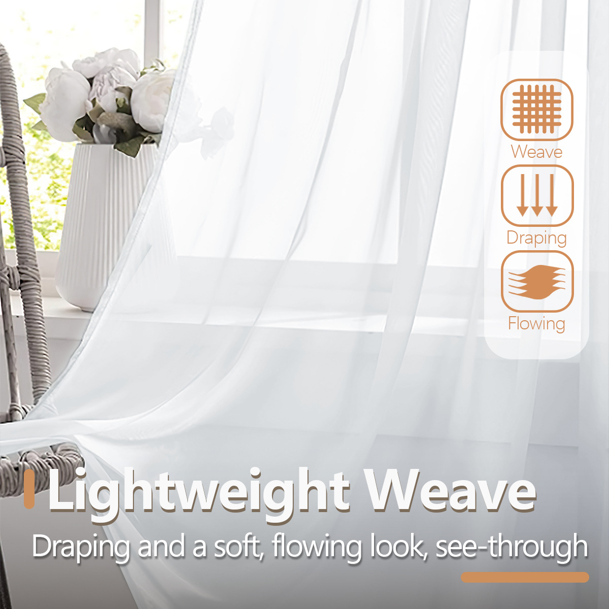 Solid color perforated trinylon sheer curtains, semi-blackout curtains, for living room and balcony decoration.