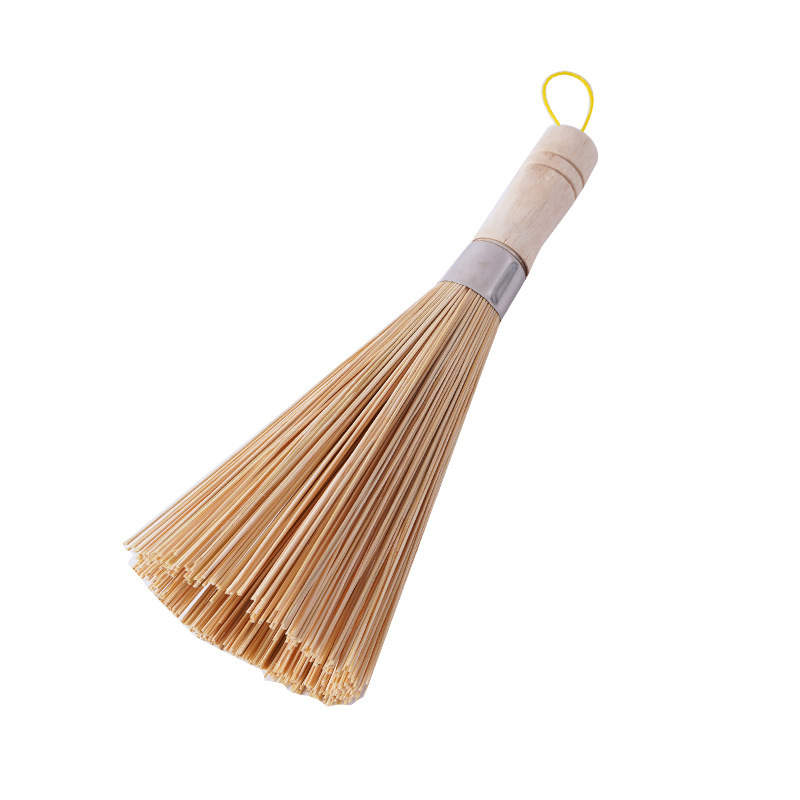 Wooden-handled cleaning brush, commercial vintage-style broom brush, long-handled brush, kitchen pot scrubber, hotel and restaurant slanted bamboo pot brush.