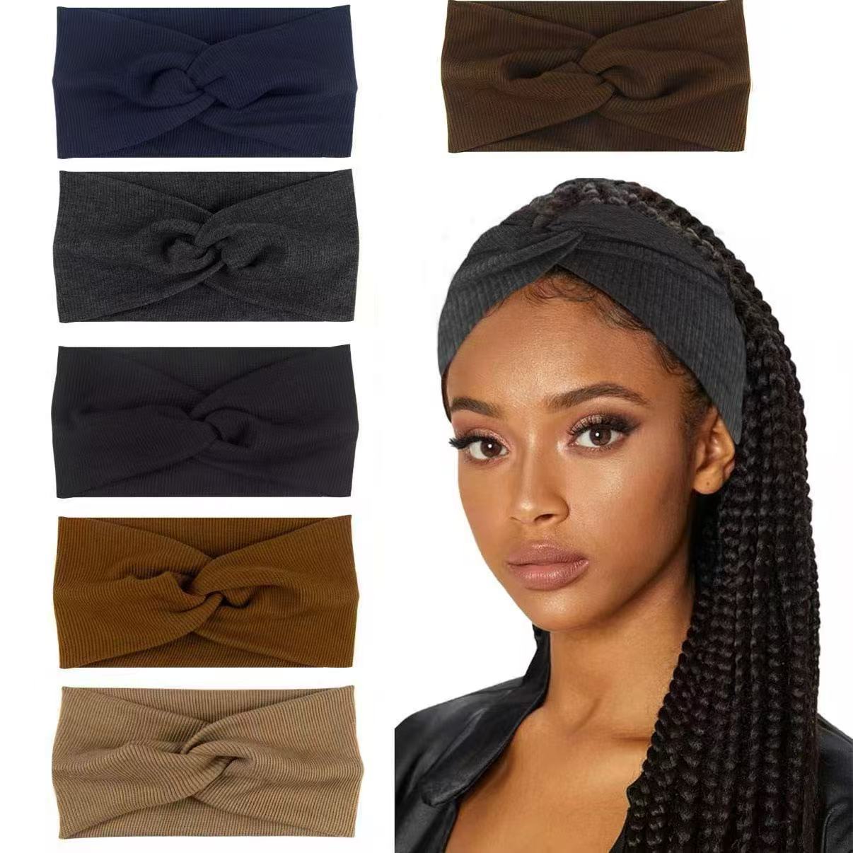 Ribbed cotton cross-stretch headband, wide-brimmed sports headscarf, yoga sweat-wicking headband