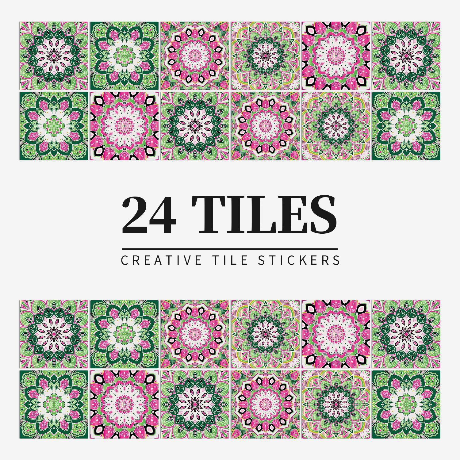 24-piece European-style patterned self-adhesive tile stickers, waterproof and oil-proof, suitable for kitchen and bathroom wall decoration, matte PVC wall stickers.