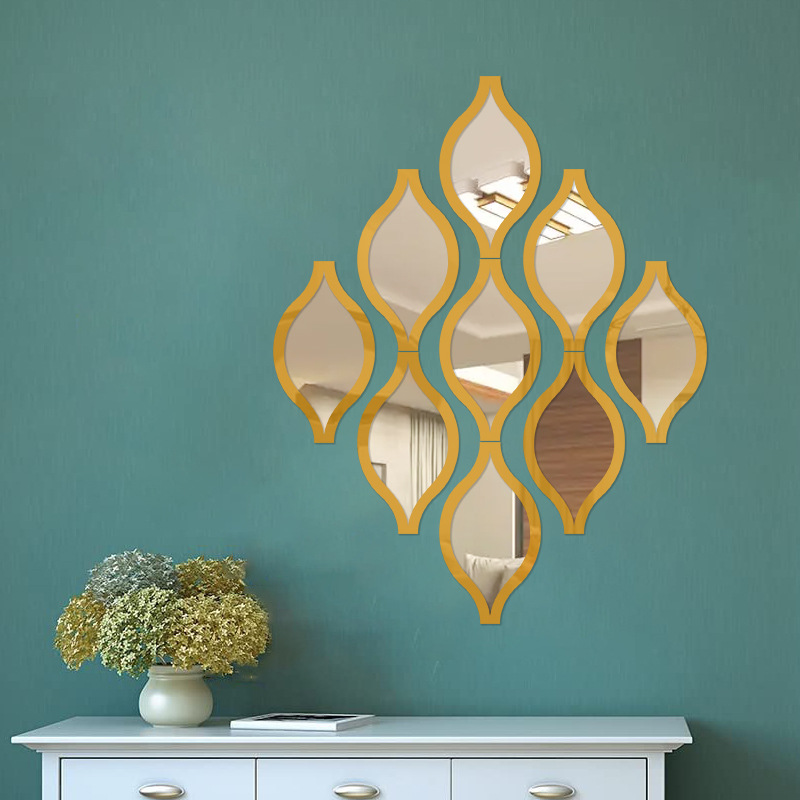 Double-layer teardrop acrylic mirror wall sticker, decorative water droplet mirror, self-adhesive living room background, diamond-shaped 3D