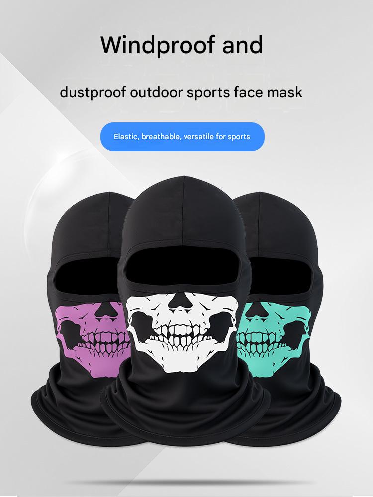 Outdoor ice silk sun protection riding headgear, motorcycle ghost skull mask, only exposing the eyes, sun protection hood