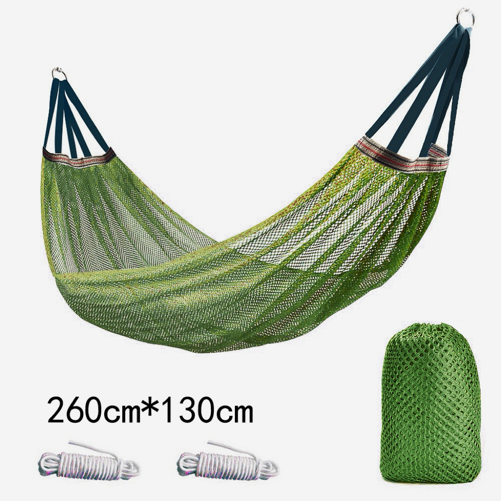 Outdoor Ice-Silk Mesh Hammock with Curved Spreader Bar – Anti-Rollover Design for Camping and Travel