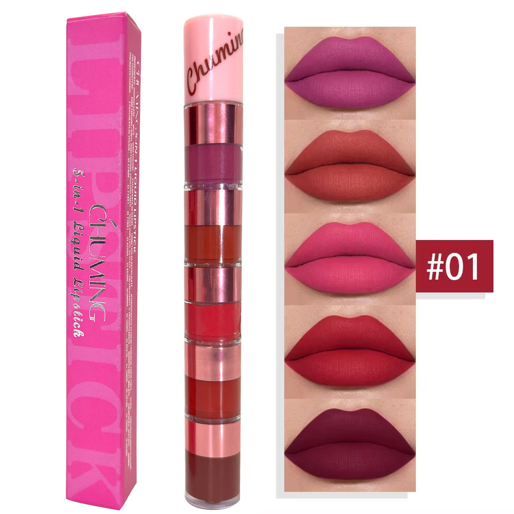 5-piece lip gloss set, matte lip tint, and a five-color, transfer-resistant lipstick. view 6