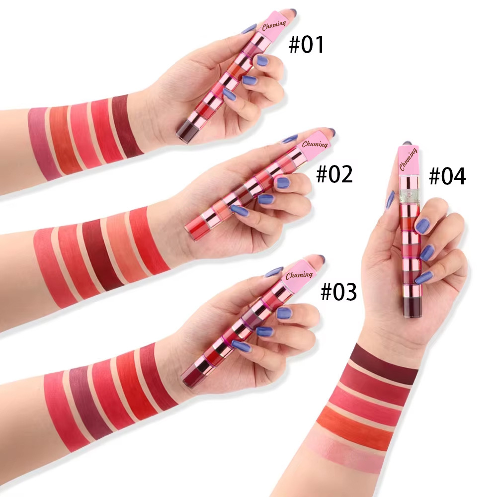 5-piece lip gloss set, matte lip tint, and a five-color, transfer-resistant lipstick. view 4