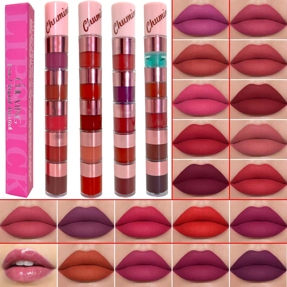 5-piece lip gloss set, matte lip tint, and a five-color, transfer-resistant lipstick.