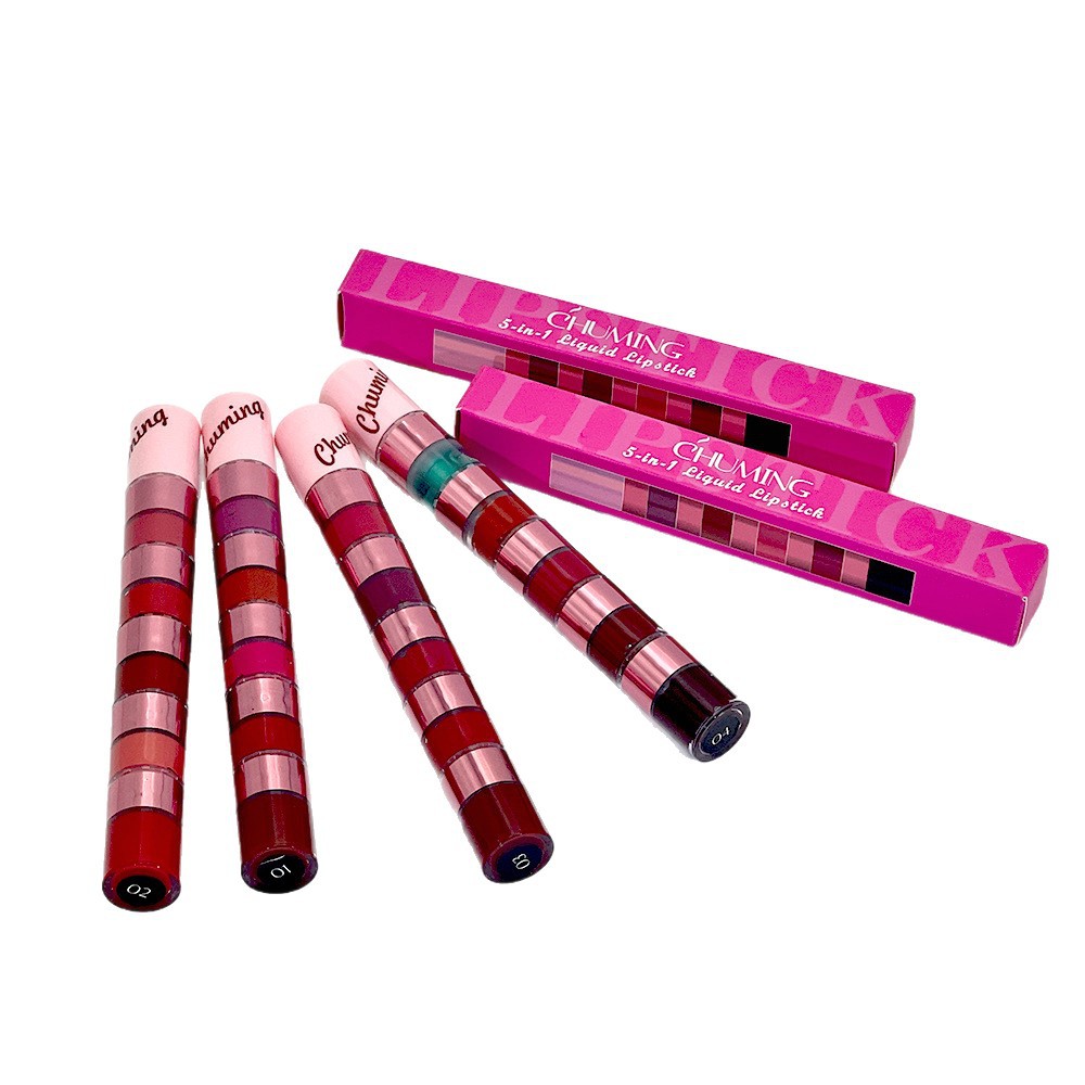 5-piece lip gloss set, matte lip tint, and a five-color, transfer-resistant lipstick. view 5