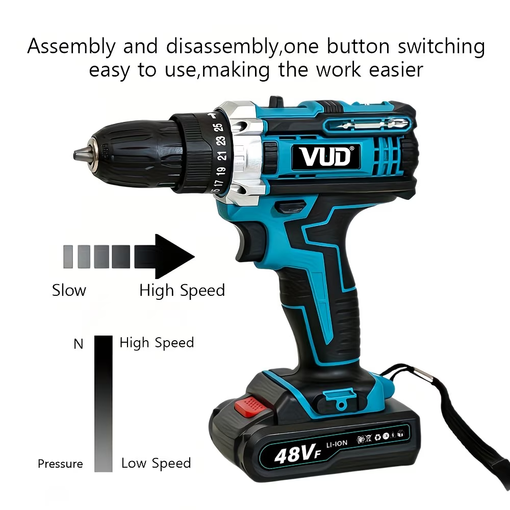 New arrival: VUD 21V high-power electric drill with hammering function and impact wrench - multi-functional electric screwdriver, equipped with two batteries